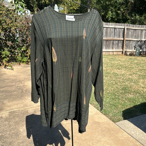 NOS Vintage Bread Sz 3 Tunic Green Plaid Fall Leaves US Made Gretzinger Hudson - Picture 5 of 12